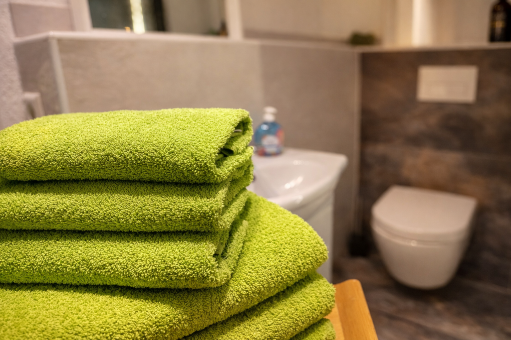 Badezimmer, Handtücher - Stiegenstübchen - Ferienwohnung am Weinberg in Dresden